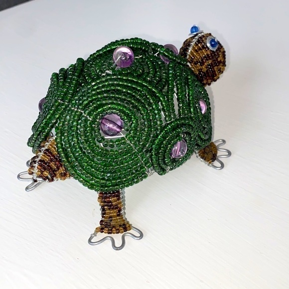 Beadworx Beaded Turtle Purple Accents Blue Eyes Decor Art Piece Gift Vintage - Picture 5 of 16